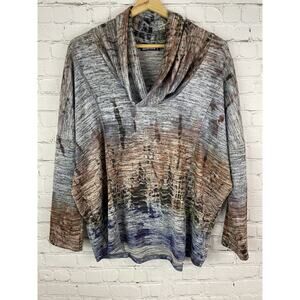 DAVID CLINE Art to Wear Geo Print Cowl Neck Small Dolman Sleeve Sweater